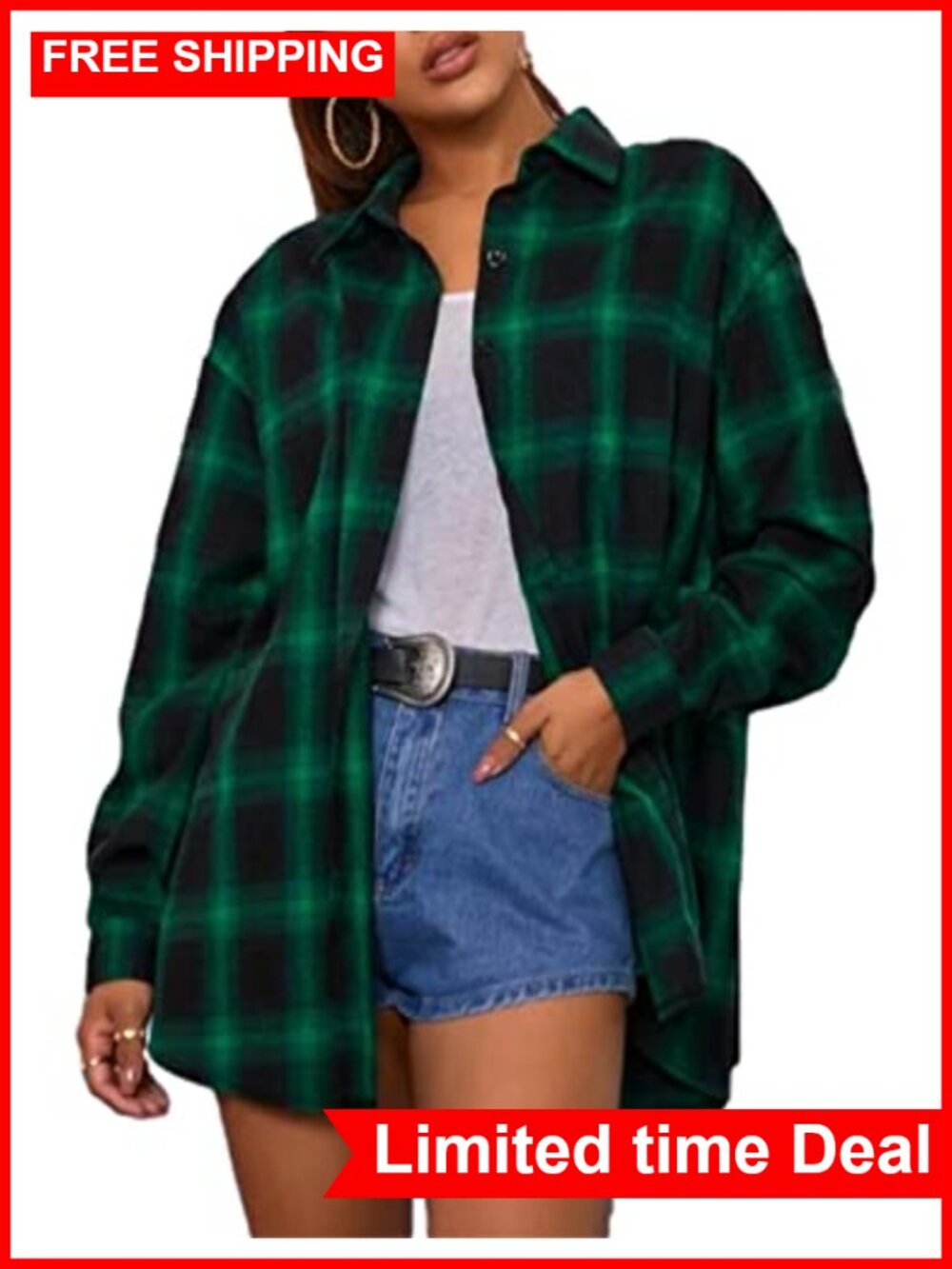 Oversized Buffalo Plaid Flannel Button Down Shirt Boyfriend Fit